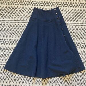 Ann Taylor Navy A-Line Skirt with Side Buttons